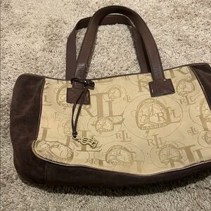Ralph Lauren Beige Canvas Tote with Brown Suede Trim